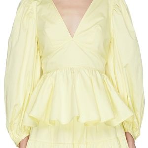 STAUD Luna Tie open back puff sleeve top in yellow